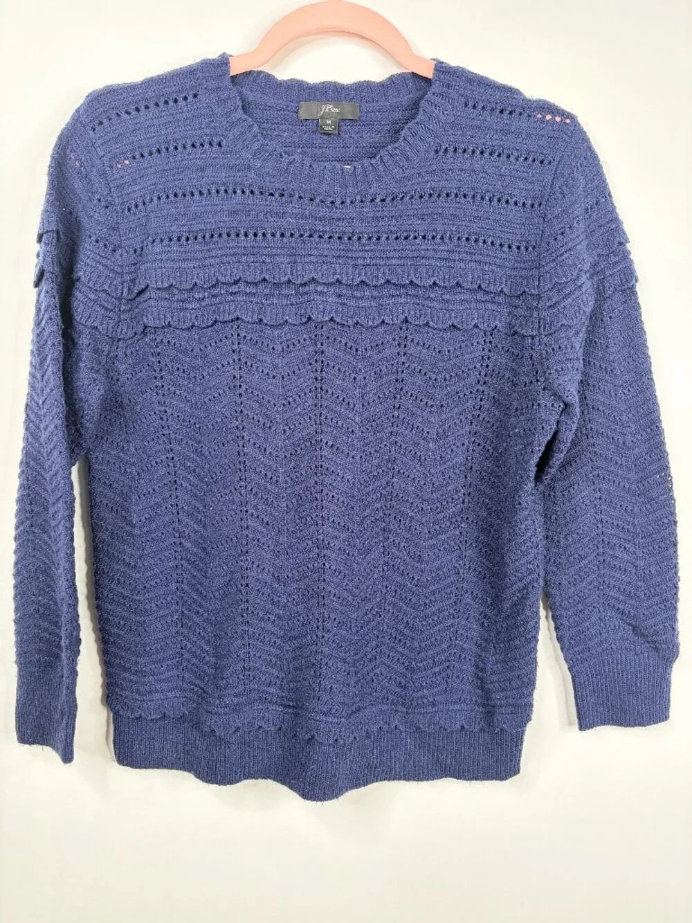 2/$30 J. Crew Crewneck Scalloped Pointelle Sweater Periwinkle Blue Medium #A2878